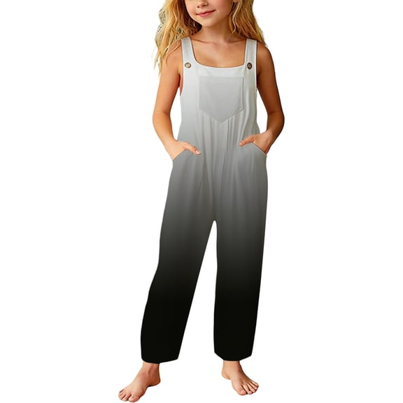 Girls Romper with Pockets, Casual Loose Fit Long Pants Jumpsuit in Color Block Style, Playwear Outfit for Kids Summer and Everyday Adventures