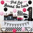 thumbnail image 3 of JOYMEMO Pink Race Car 1st Birthday Party Decorations Girl - First Lap Around The Track Banner Cake Topper, Cupcake Toppers, Checkered Flag Garland, Number 1 Balloons for Let’s Go Racing Party, 3 of 6