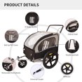 thumbnail image 5 of 2-in-1 Bike Trailer, Double 2-Seat Bicycle Bike Trailer Jogger Stroller for Children and Pet, Foldable Pet Bike Trailer with Mesh Screen and PVC Cover, Black, 5 of 9
