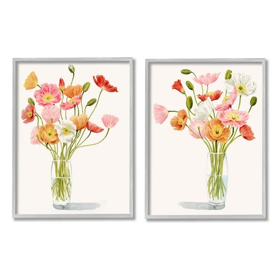 Grace Popp Dazzling Flower Blossoms Soft Pink Glass Bouquets 11" x 14" Framed Painting Art Prints, by Stupell Home Décor Set of 2