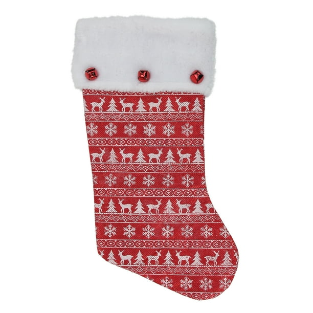 18 Red And White Metallic Felt Christmas Stocking With Jingle Bells Walmart Com Walmart Com