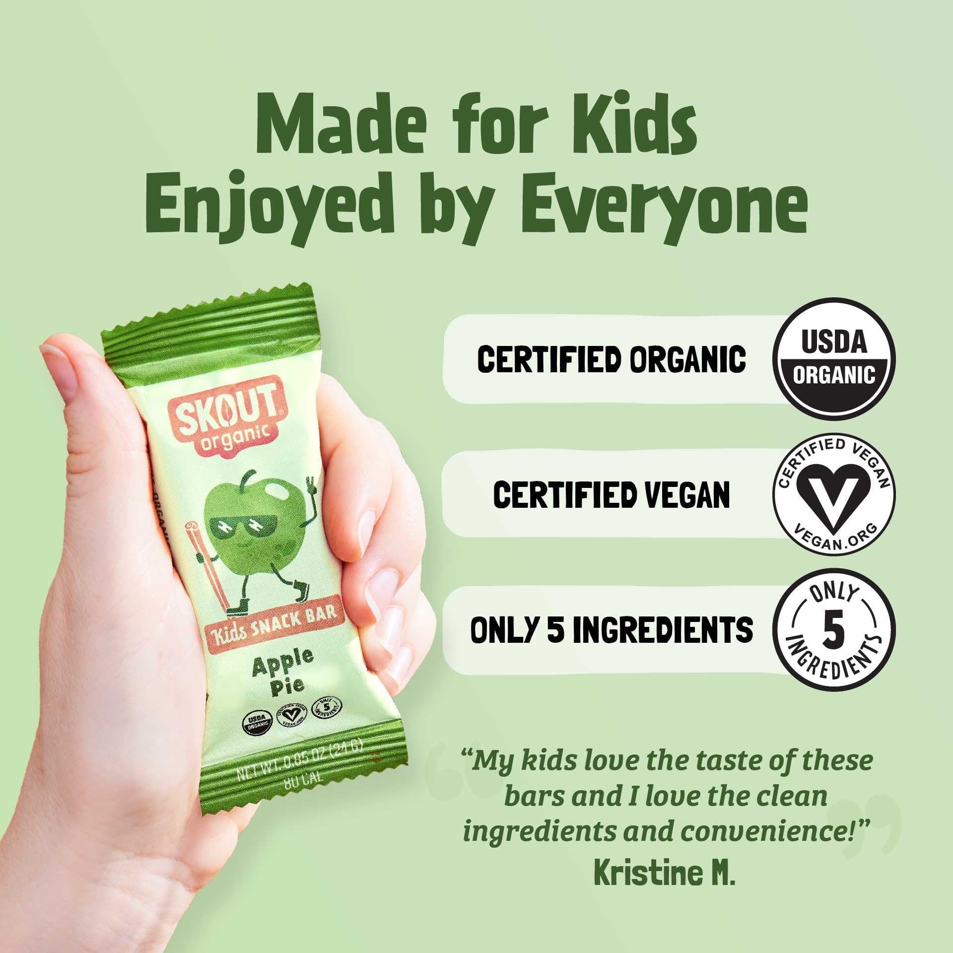 Skout Organic Apple Pie Kids Snack Bars (18 Pack) | Organic Snacks for Kids | School Snacks & Lunch Snacks | No Refined Sugar | Vegan | Gluten, Dairy, Peanut, Seed Oil Free