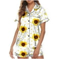 thumbnail image 2 of Aueoeo Women Nightwear Short Sleeve Shirt And Shorts Pajama Set Sunflower Printed Laple Collar Sleepwear Yellow L, 2 of 5