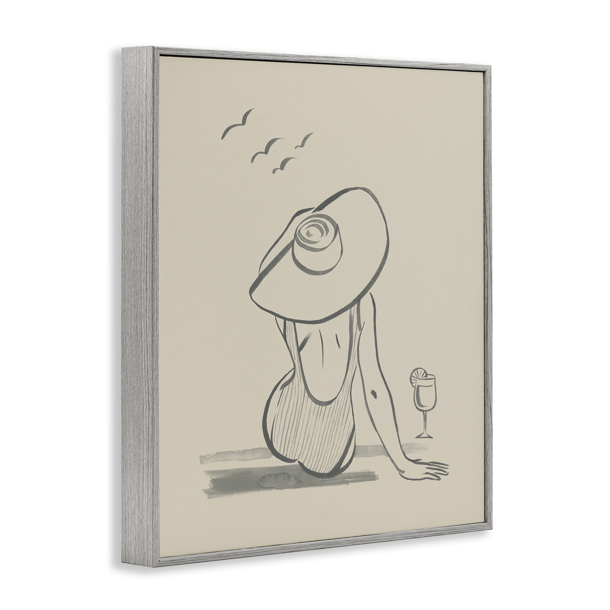 Stupell Industries Beach Day Drawing Novelty Drawing Gray Framed Art Print Wall Art, 11 x 14