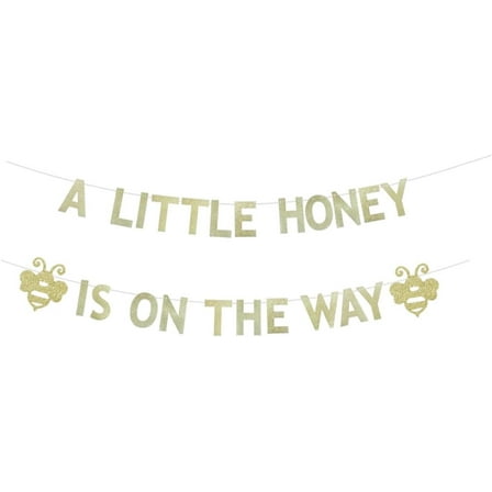 A Little Honey Is On The Way Banner, Fun Paper Sign For Baby Shower Party, Gender Reveal Party Bunting, Honey Bee Pregnancy Announcement Party Decorations Supplies, Gold