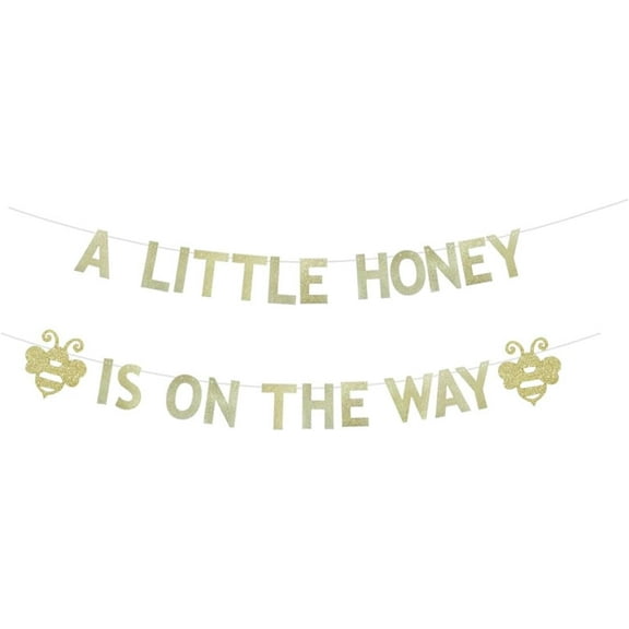 A Little Honey Is On The Way Banner, Fun Paper Sign For Baby Shower Party, Gender Reveal Party Bunting, Honey Bee Pregnancy Announcement Party Decorations Supplies, Gold