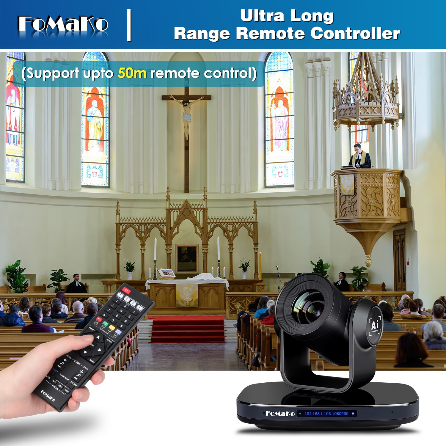 FoMaKo HDMI 1080P60 AI Auto-Tracking 20X video Camera Bundle ( K20x3+ KC608+KC601)