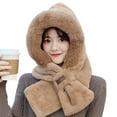 thumbnail image 2 of dianhelloya Warm hat Winter Hat Scarf Furry Plush Solid Color Thicken Lightweight Keep Warm Cross Windproof Lady Scarf Cap for Going Out Khaki, 2 of 8