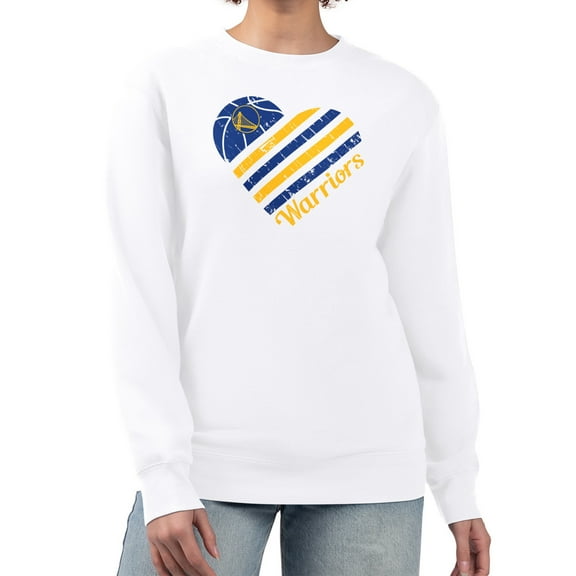 Women's G-III 4Her by Carl Banks White Golden State Warriors Heart Graphic Fleece Pullover Sweatshirt