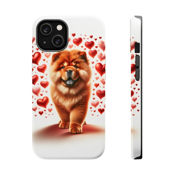 DistinctInk Tough Case for Apple iPhone 15 (6.1" Screen), Compatible with MagSafe Charging - Valentine's Day Chow Chow Puppy