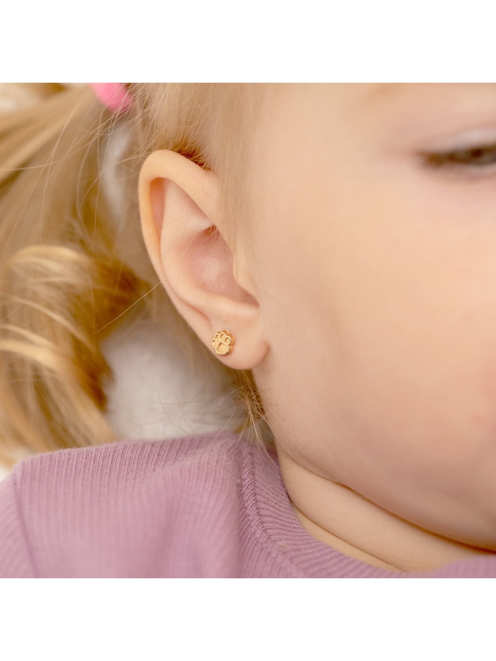 14k Gold Dog Paw Baby / Toddler / Kids Earrings Safety Screw Back