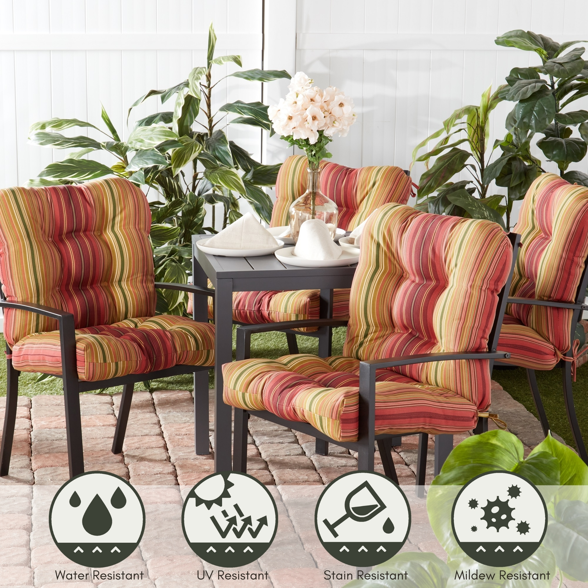 Greendale Home Fashions Kinnabari Stripe Outdoor Dining Chair Cushion (2-Pack)