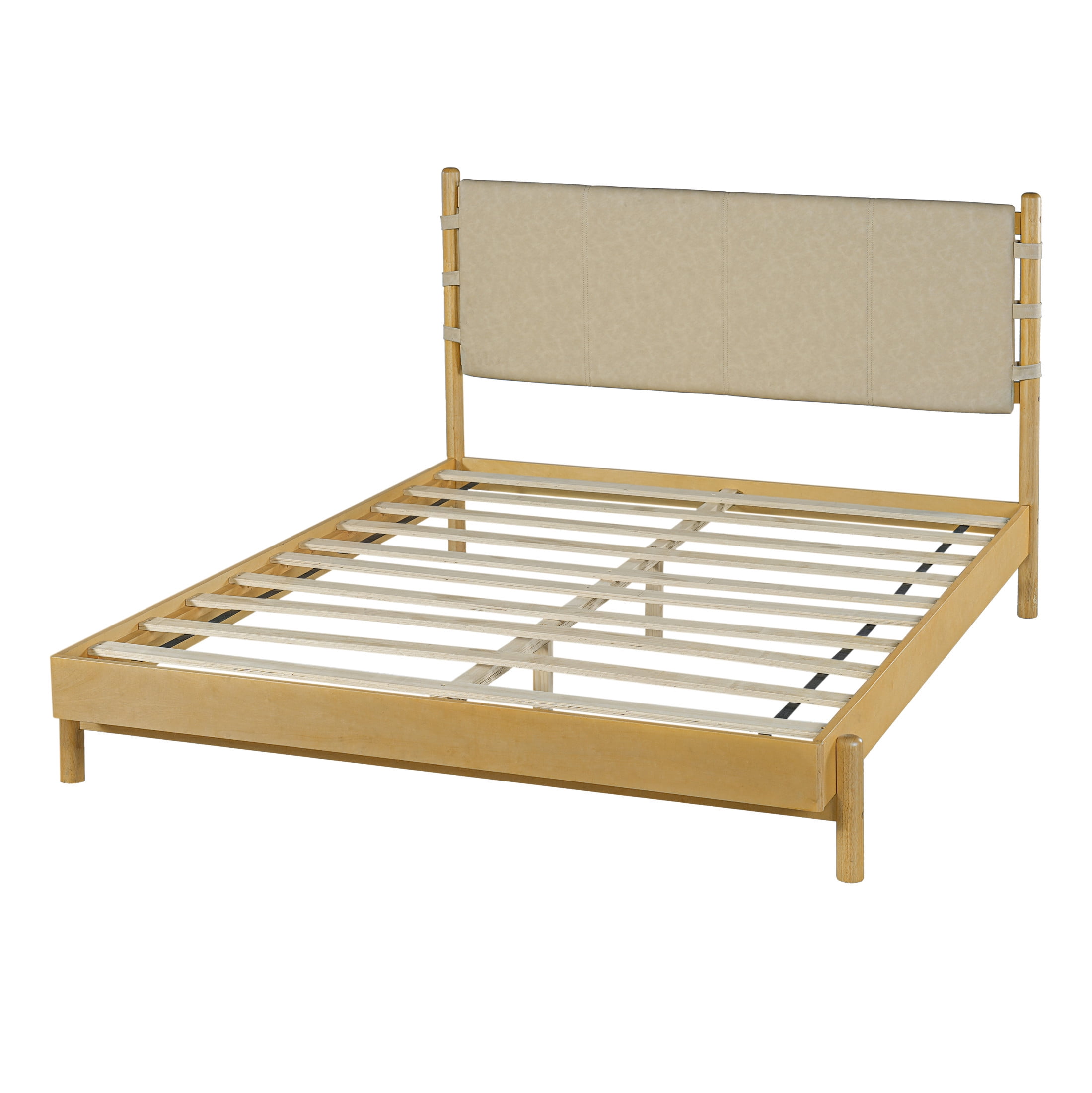 Christopher Knight Home Queen Size Bed Frame with Headboard, Platform Bed with Solid Wood Frame, Natural+Beige