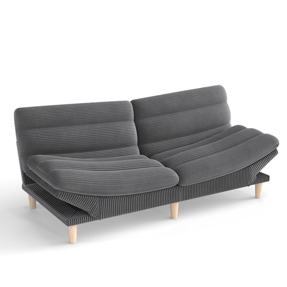 Ebello Convertible Futon Sofa Bed, Fabric with 3-Position Reclining Backrest and Adjustable Armrests for Living Room Apartment Office, Gray