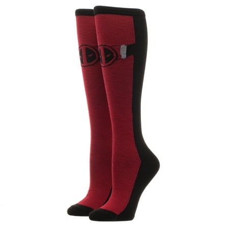 

Red and Black Deadpool Print Knee Socks Juniors Crew Sock Marvel Movie Fashion