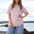 thumbnail image 6 of T Shirts For Women Pink Womens Tops Fashion Loose Stand Color Striped Collar Casual Shir Summer Tops, 6 of 7