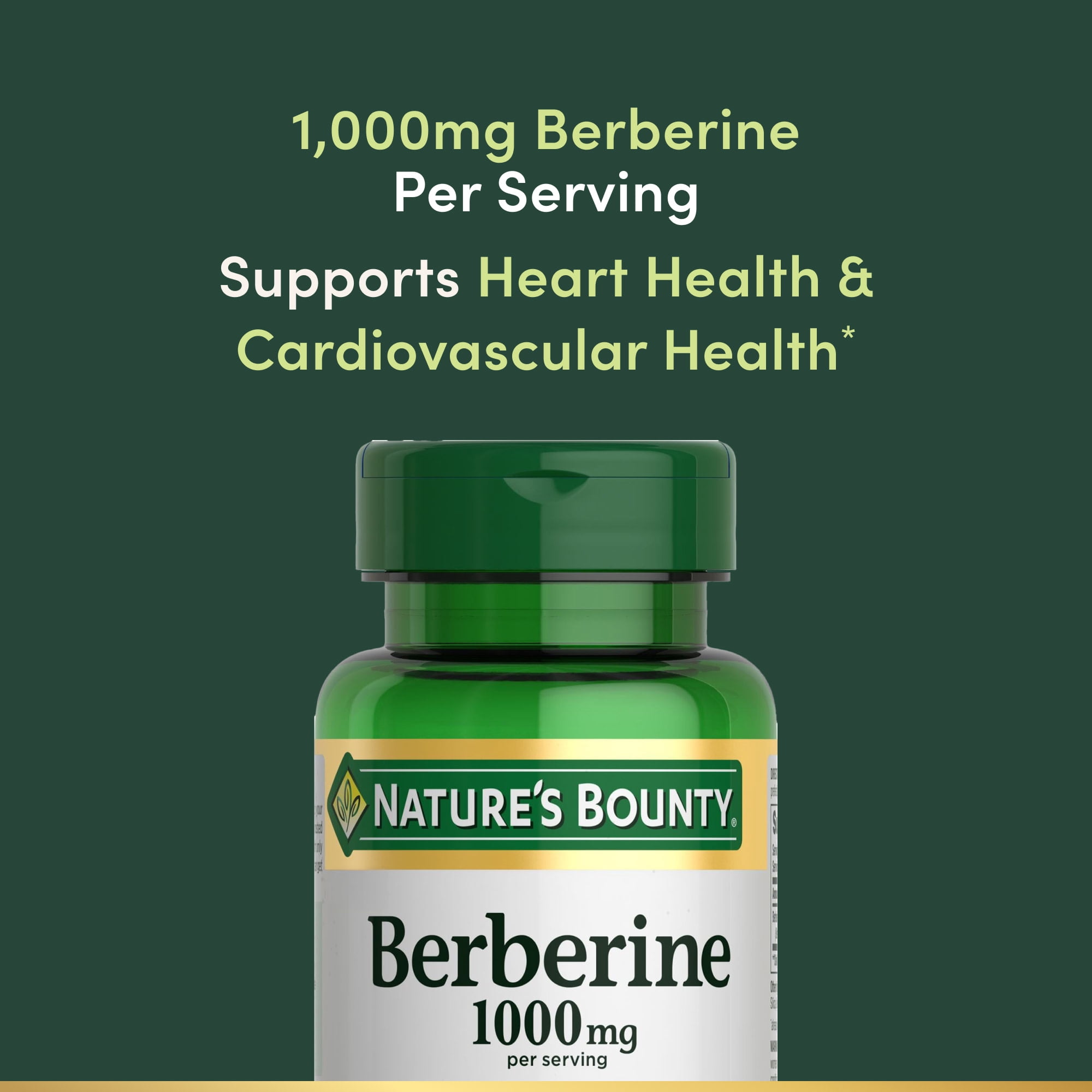 (3 pack) Nature's Bounty Berberine 1000mg Capsules, Heart Health, Cholesterol & Blood Sugar Glucose Metabolism Support, Non-GMO, 60 Count