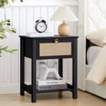 thumbnail image 5 of Wirrytor Rattan Nightstand with Drawer and Shelf, Modern Boho Bedside Table for Small Spaces, Black Wood End Table with Storage for Bedroom Living Room, 5 of 9