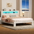 thumbnail image 3 of ENYOPRO Queen Bed Frame with Storage Headboard, Wood Platform Bed with LED Strips and Charging Station, Heavy Duty Mattress Foundation, Hold 600 LBS, Easy Assembly, White, 3 of 6