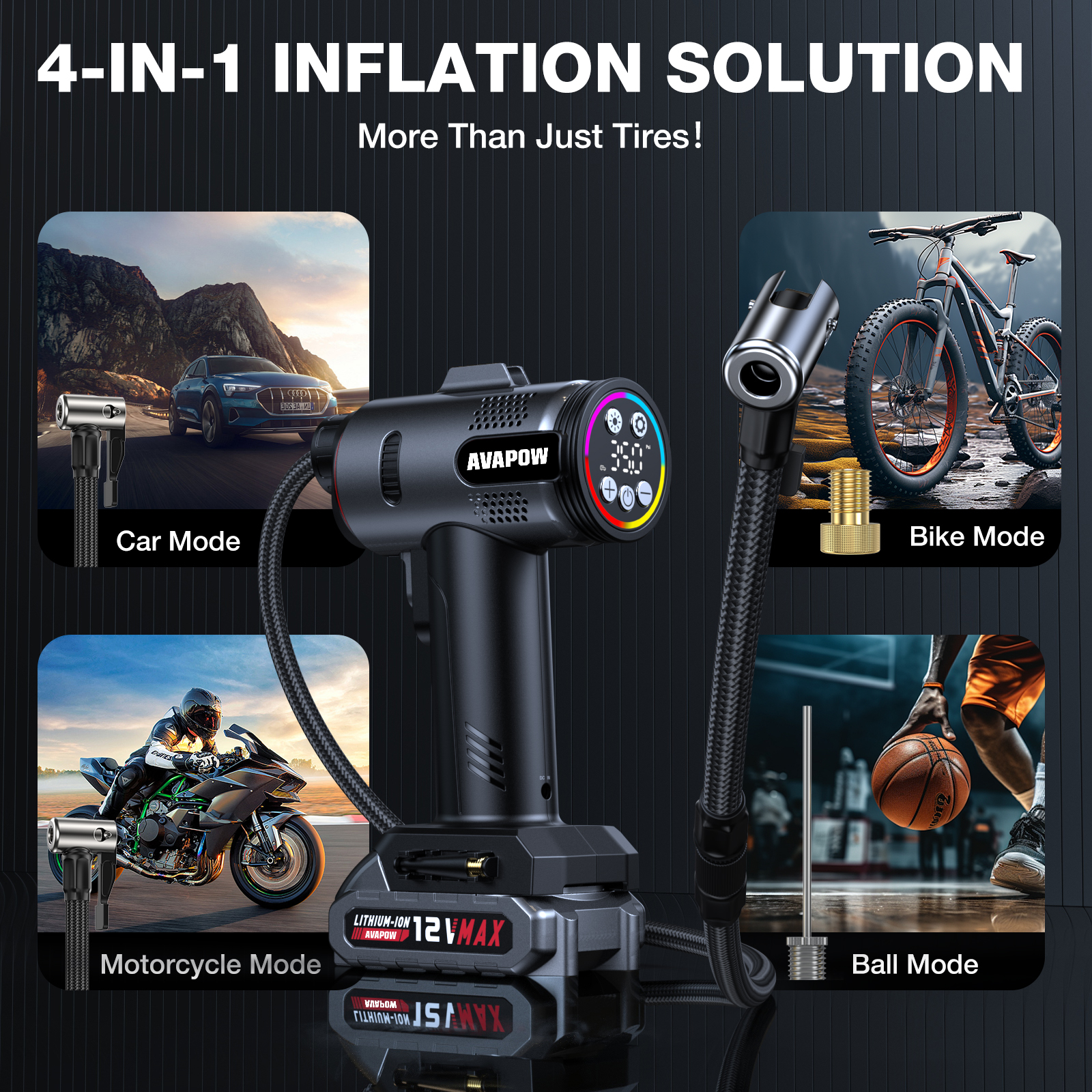 AVAPOW T12 Cordless Tire Inflator, 160PSI photo 5