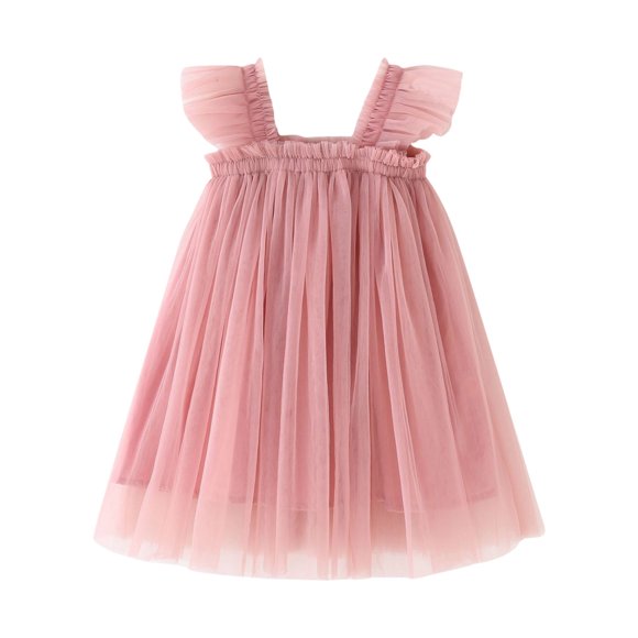 Ketyyh-chn99 Flower Girl Butterfly High Low Tutu Dress for Kids Toddler Girls Fly Sleeve Solid Tulle Princess Dress Dance Party Dresses Clothes for 18-24 Months,Pink