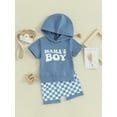 thumbnail image 2 of Bagilaanoe 2pcs Toddler Baby Boy Shorts Set Short Sleeve Letter Hoodie Tops + Checkerboard Shorts 6M 12M 18M 24M 3T Kids Casual Summer Clothes, 2 of 8
