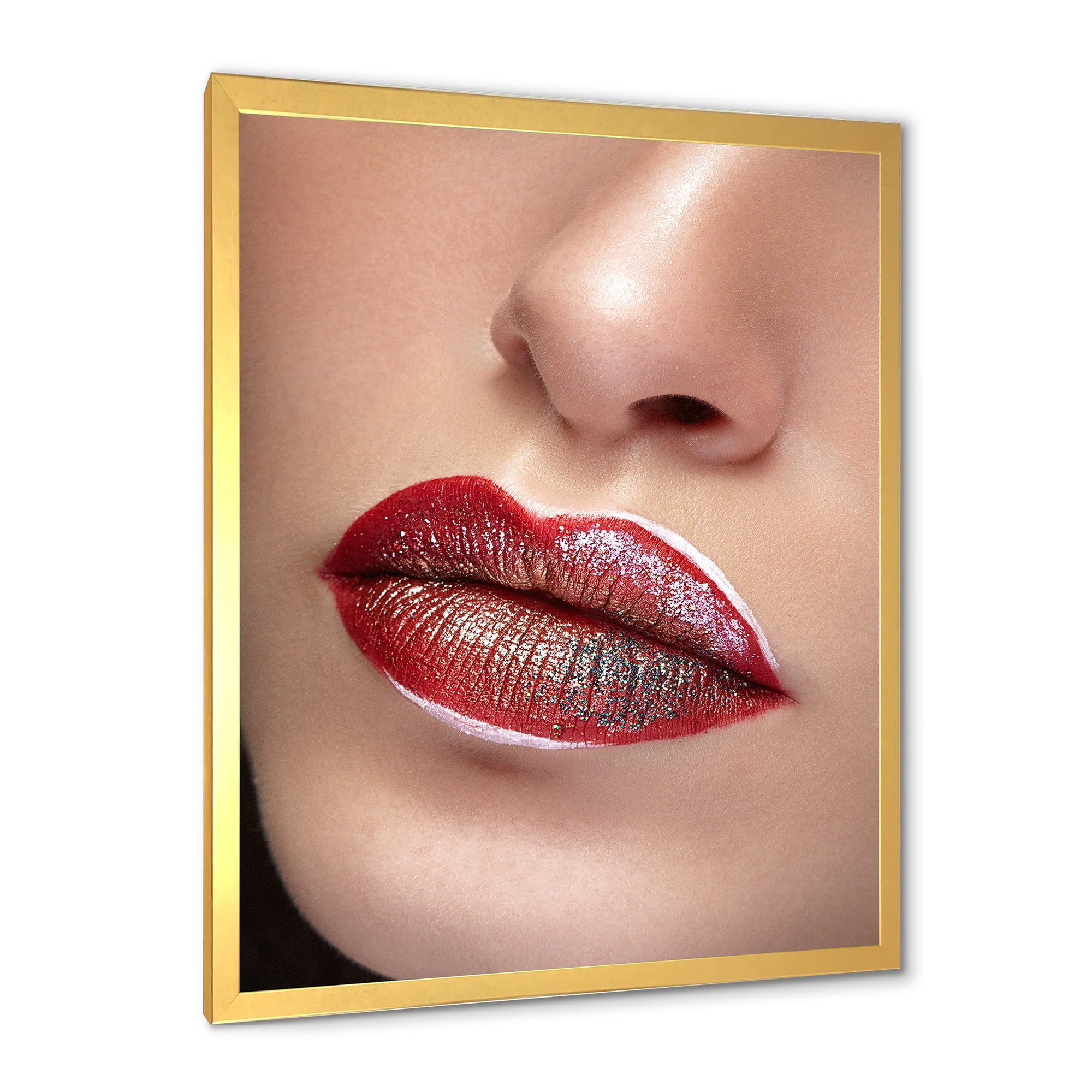 Designart 'Close Up Lips With Professional Lipstick and Make Up' Modern Framed Art Print