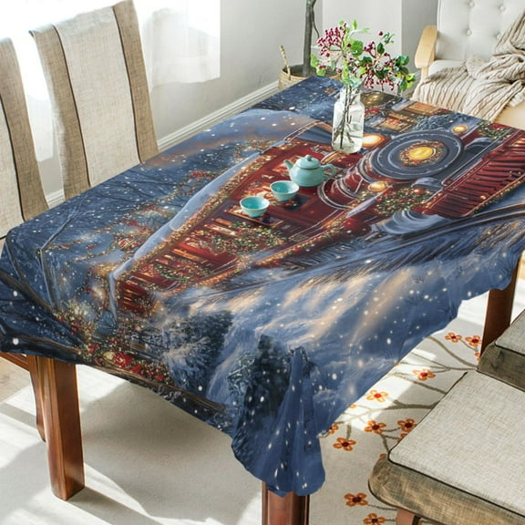 WOBOGO Christmas Train Square Tablecloth 54×54in Polyester Fabric Tablecloth Washable Dust Resistant Wrinkle Resistant