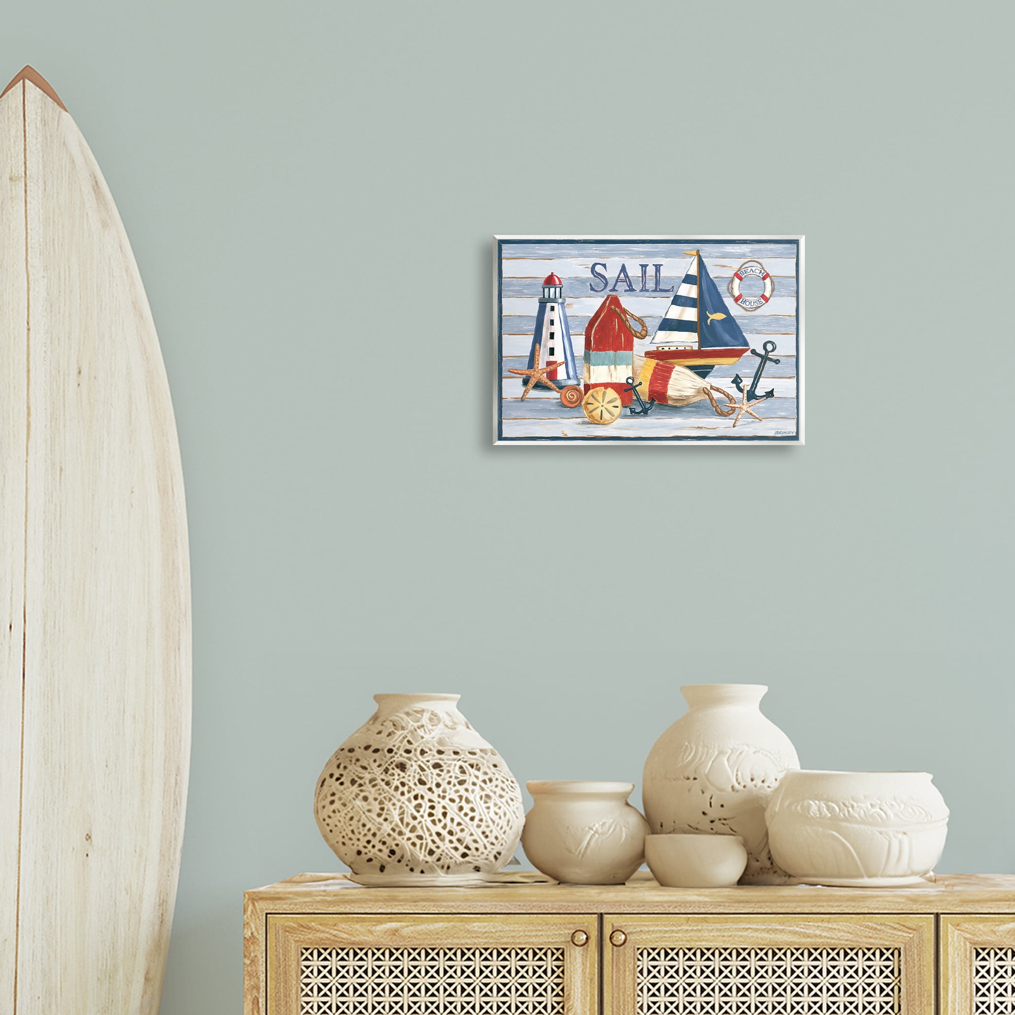 Stupell Industries Striped Nautical Still Life Nautical & Beach Painting Unframed Art Print Wall Art, 15 x 10