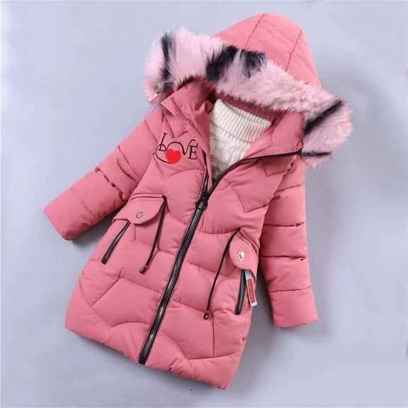 ATOGUTA Girl's Winter Coat Jacket Hooded Thickened Warm Winter Snowsuit Coat Outerwear Red, Size 8-13