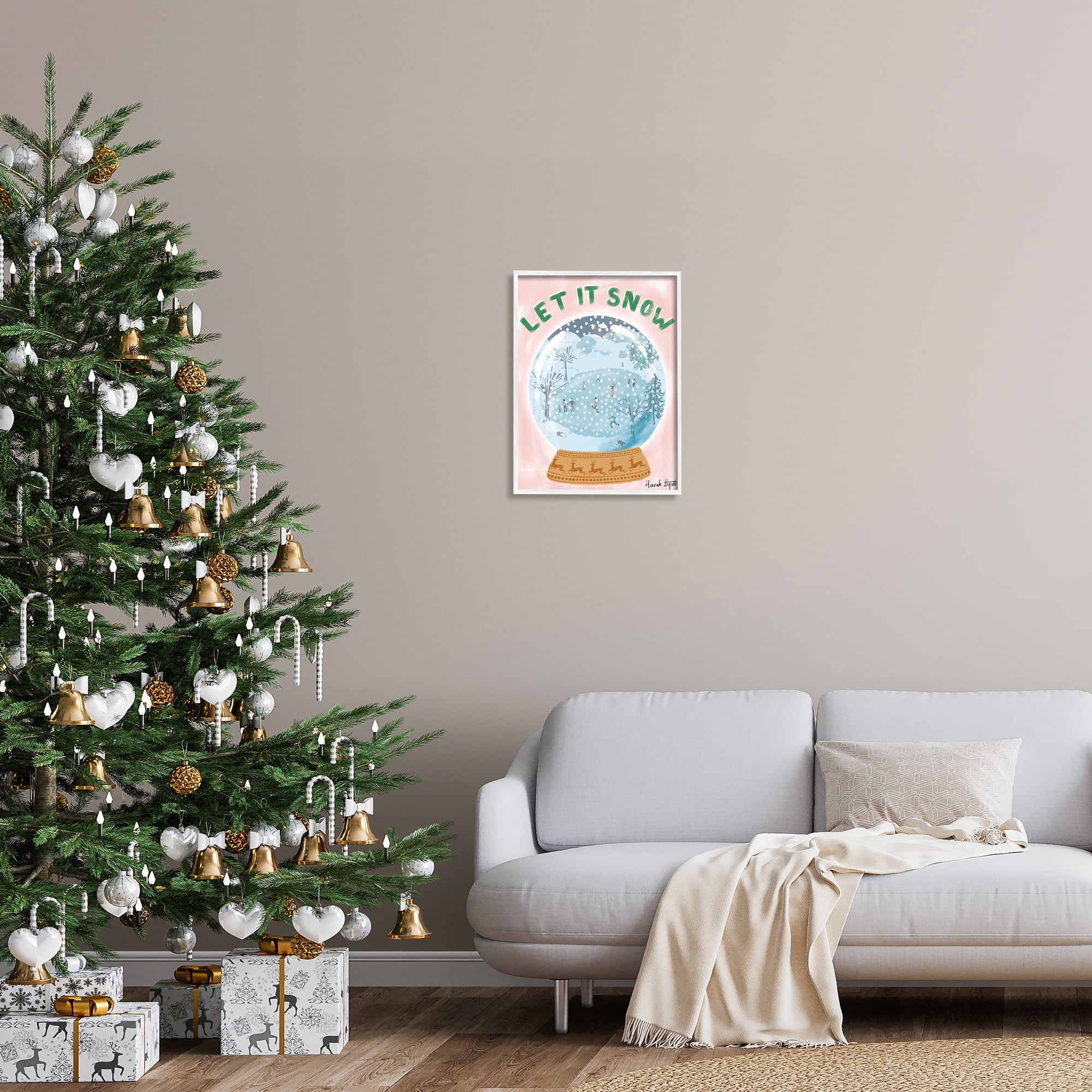 Stupell Industries Let It Snow Globe Holiday Painting White Framed Art Print Wall Art, 16 x 20