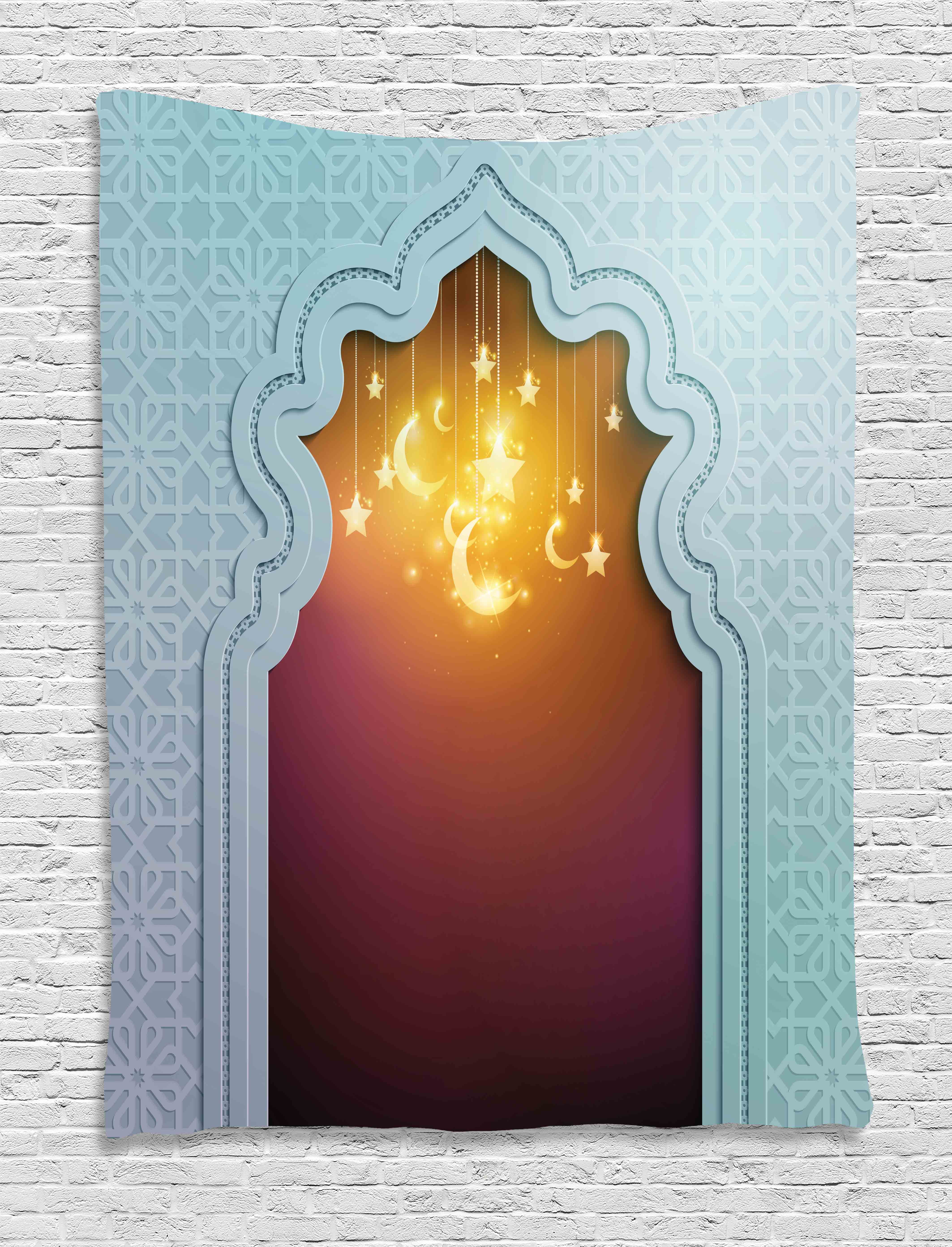 Moroccan Tapestry, Mosque Door with Shiny Star and Moon Ornaments Arabic Words... by Kozmos