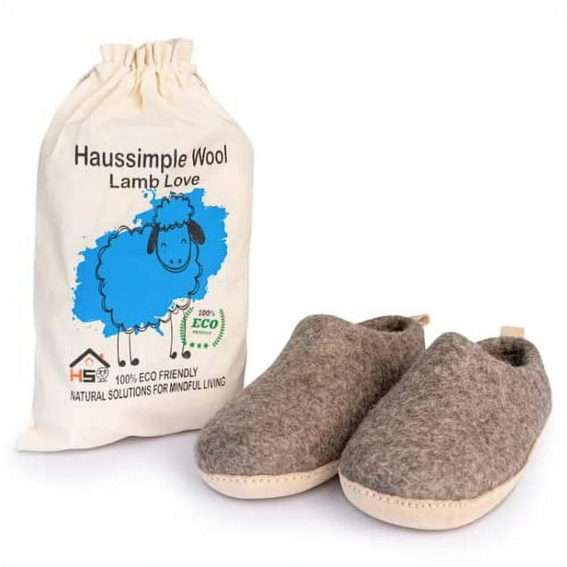 Haussimple Cozy Wool Indoor Slippers Unisex Slip-On Men Women - Natural Brown US8