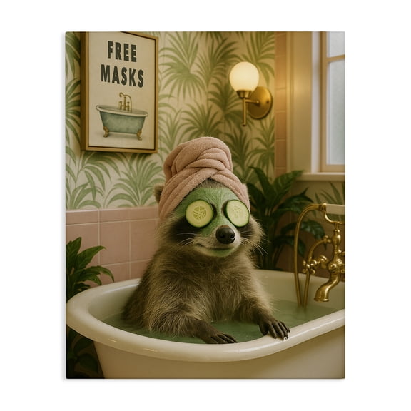 Stupell Industries Eclectic Raccoon Spa Day Bath Canvas Art, 16 x 20, by Grotto Studios