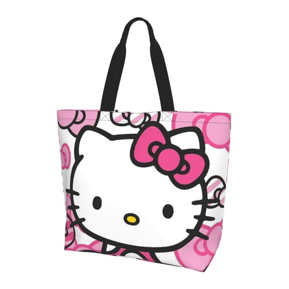 Large Capacity Shoulder Bag, Hello Kitty Tote Bags Shopping Handbag Portable Grocery Travel