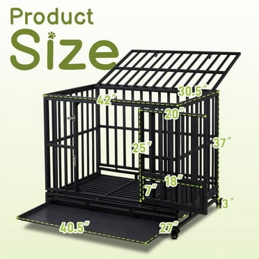 42 Inch Heavy Duty Dog Crate, 3-Door Dog Kennel for Medium to Large Dogs with Lockable Wheels and Removable Tray for Indoor & Outdoor,Black
