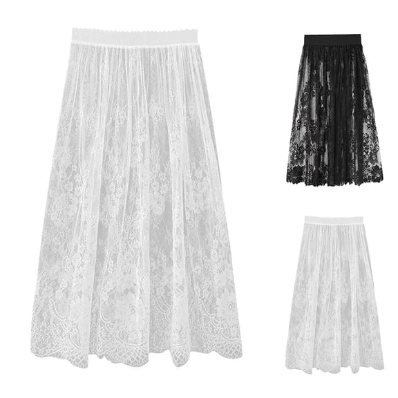 Bovxnpu Womens Midi Skirts Casual Lace High Waisted Long Mesh Plus Size Layering Skirts