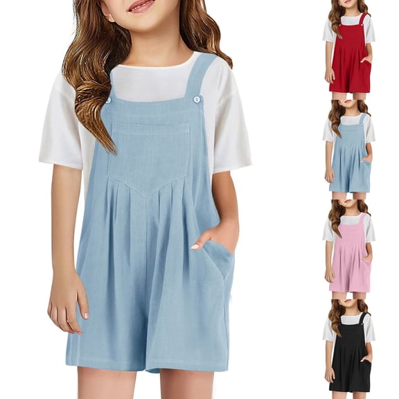 Baby Girl Romper Girls Overall Shorts Summer Casual Adjustable Strap Romper with Pockets Girls Jumpsuit Black 4-5 Years