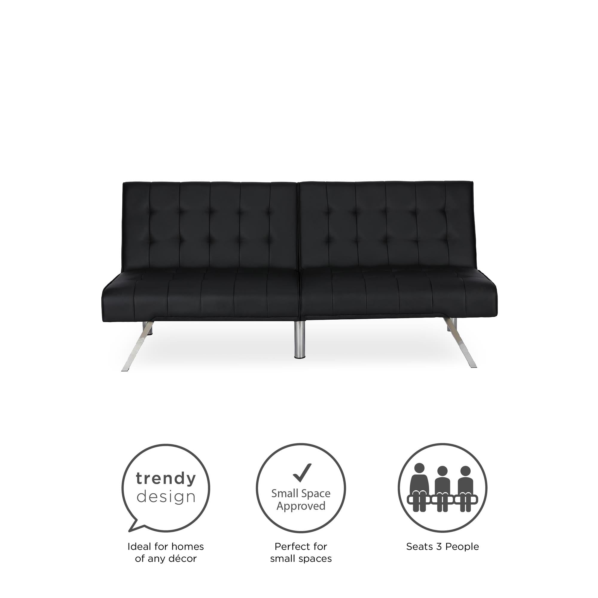 DHP Emily Convertible Tufted Futon Sofa Black Faux Leather Walmart