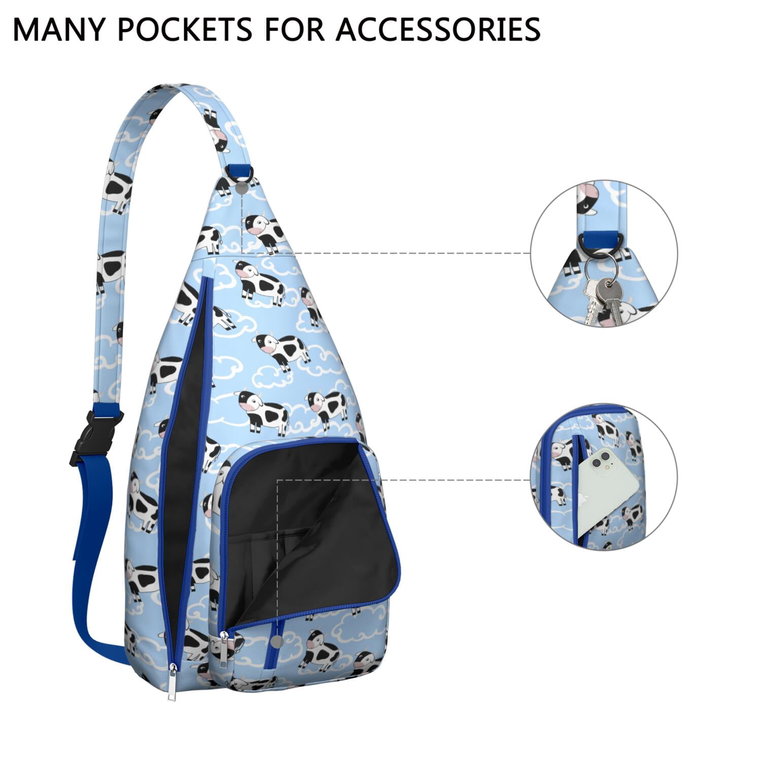 Rustic Cow Lovers Sling Backpack - Farmhouse Canvas Crossbody Bag with Bull & Cow Print, Funny Casual Daypack for Men/Women (Durable Shoulder Pack, Perfect Gift)