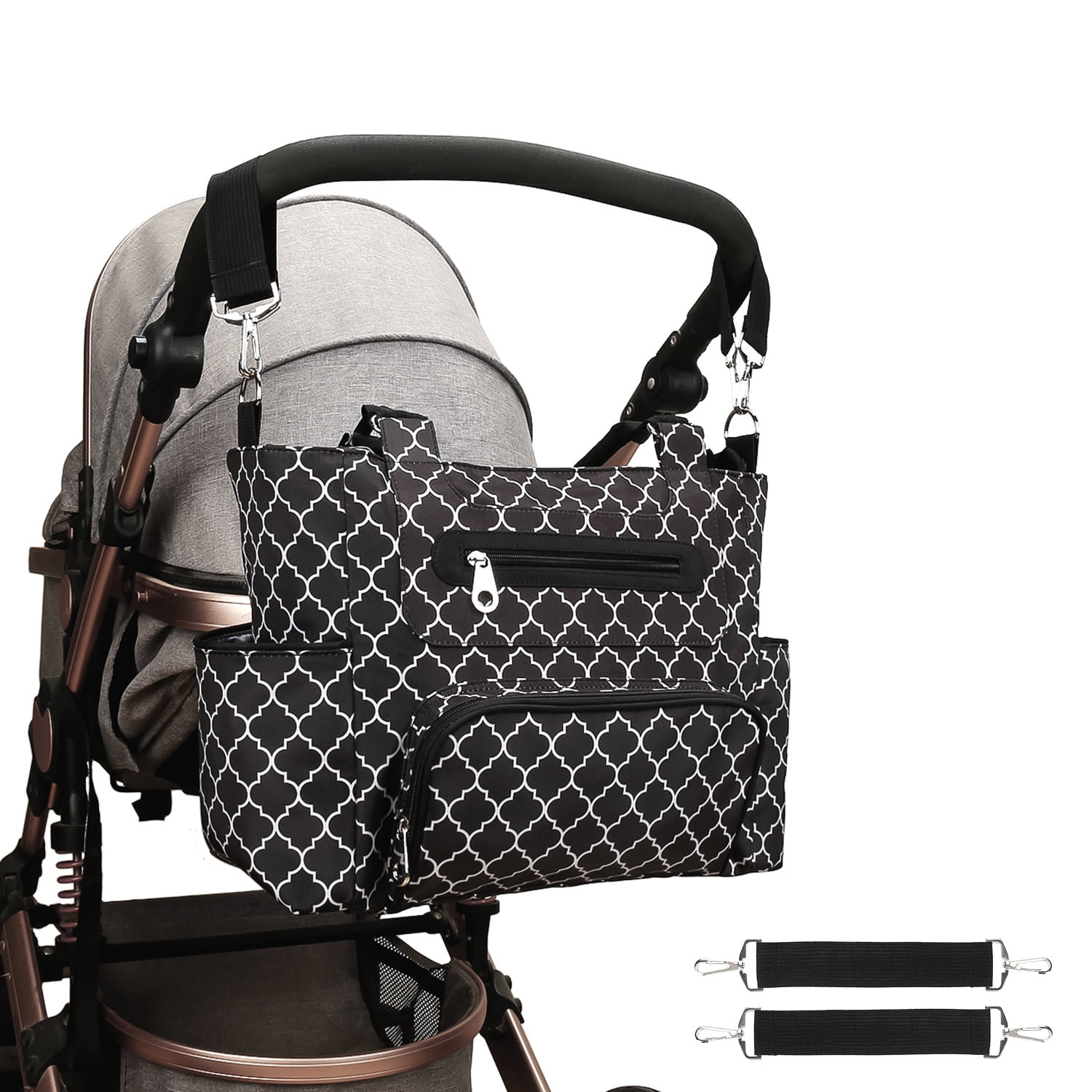 DEFAHN Unisex Mommy Tote Bag, Water Resistant Diaper Handbag with Changing Pad, Pacifier Case and Stroller Straps for Newborn Babies, Black
