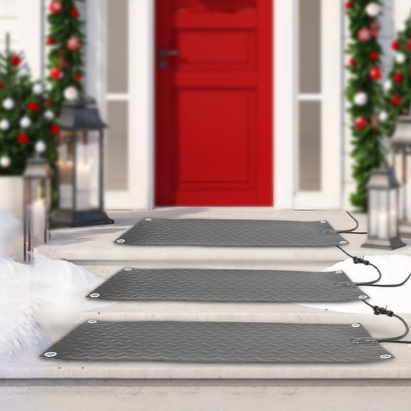 3Pcs Snow Melting Mat Non-Slip Heated Outdoor Mats 10''x30'' with Power Cord for Winter Outdoor Stairs, Sidewalk, Doorways, Driveway