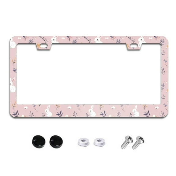 Cute Rabbits and Leaves License Plate Frames for Women Men Car Plate Holder Cover Metal Tag Aluminum Car Accessories Front Rear Plate Decor