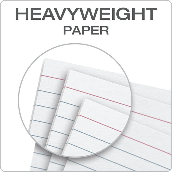 Heavyweight Ruled Index Cards, 3" x 5", White, 100 Per Pack