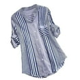 thumbnail image 1 of Women Plus Size Three Quarter Striped Print V-Neck Loose Fit Top T-Shirt Blouse, 1 of 9