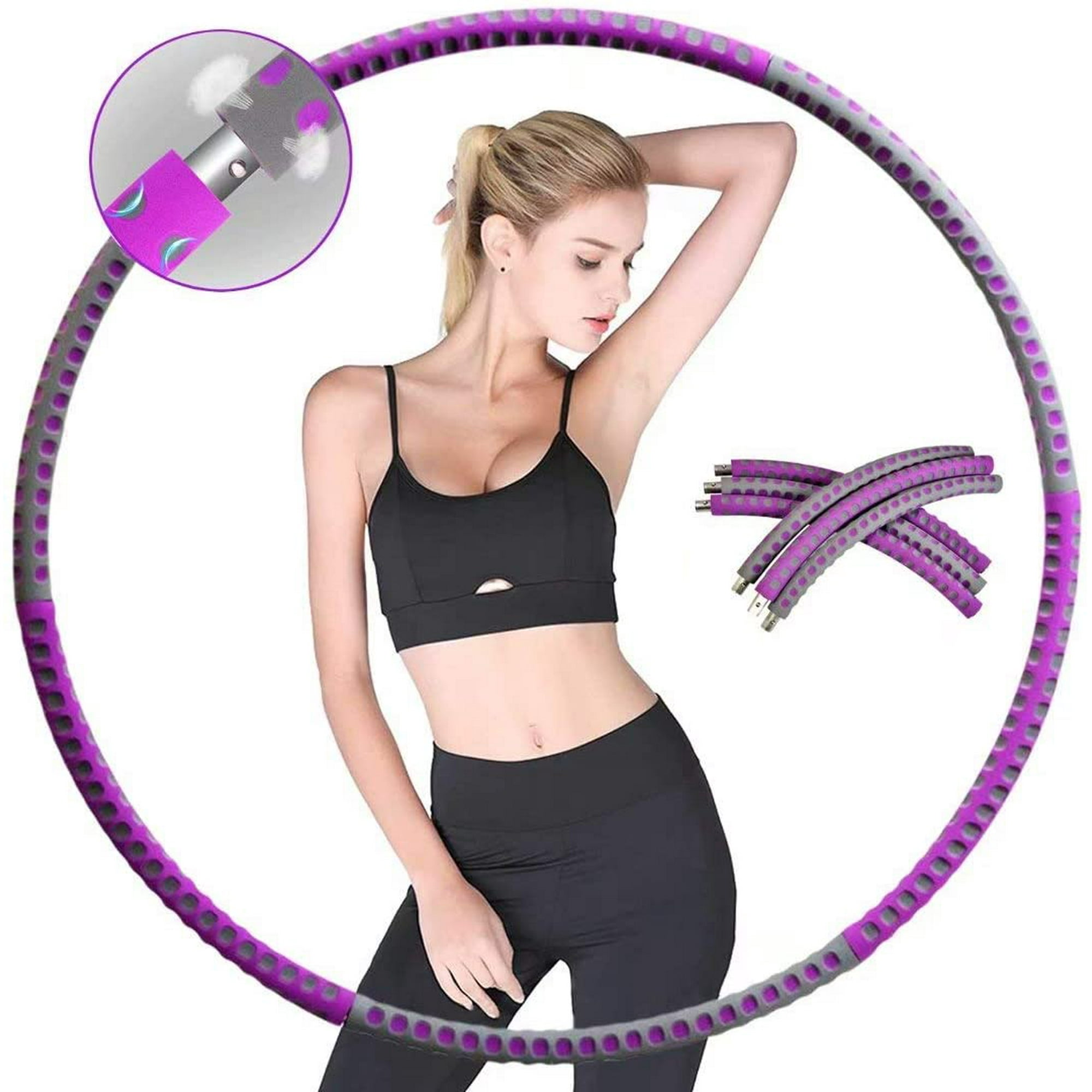 Adult Hula Hoop Band Weighted Hula Hoop Stainless Steel 6 Segments Detachable Suitable for Fitness Slimming Belly Shaping Purple Gray