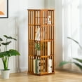 thumbnail image 4 of MoNiBloom Bamboo 4 Tiers Open Rotating Bookshelf, Books Toys Display Storage Rack, Brown, for Home, 4 of 10