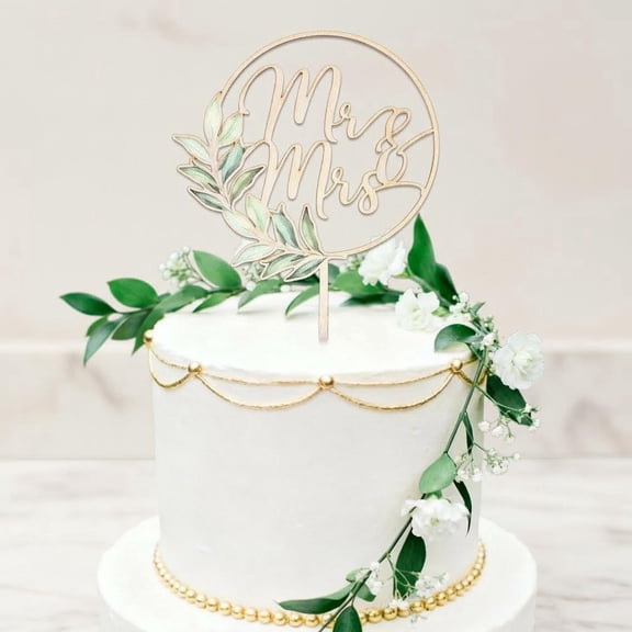 Mr and Mrs Cake Topper Gold Wooden Bride and Groom Sign for Wedding Engagement Anniversary
