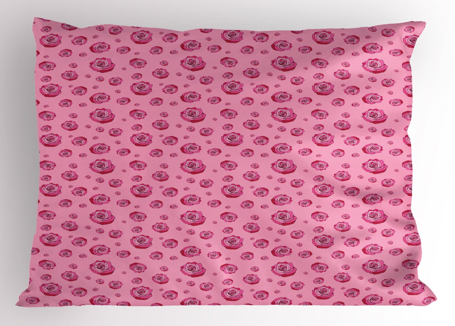 Roses Pillow Sham, Feminine Monochrome Illustration with Pretty Sweet