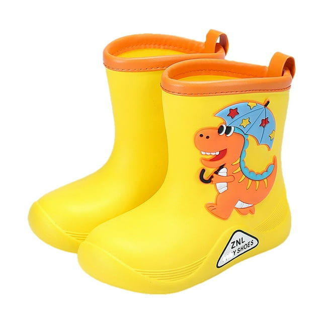 NOKIO Easy-On 𝗪aterproof Rain Boots for Kids Adjustable Strap Fastening System Reinforced Toe Guard Non-Marking Outsole Cartoon Animal Patterns Boys Girls